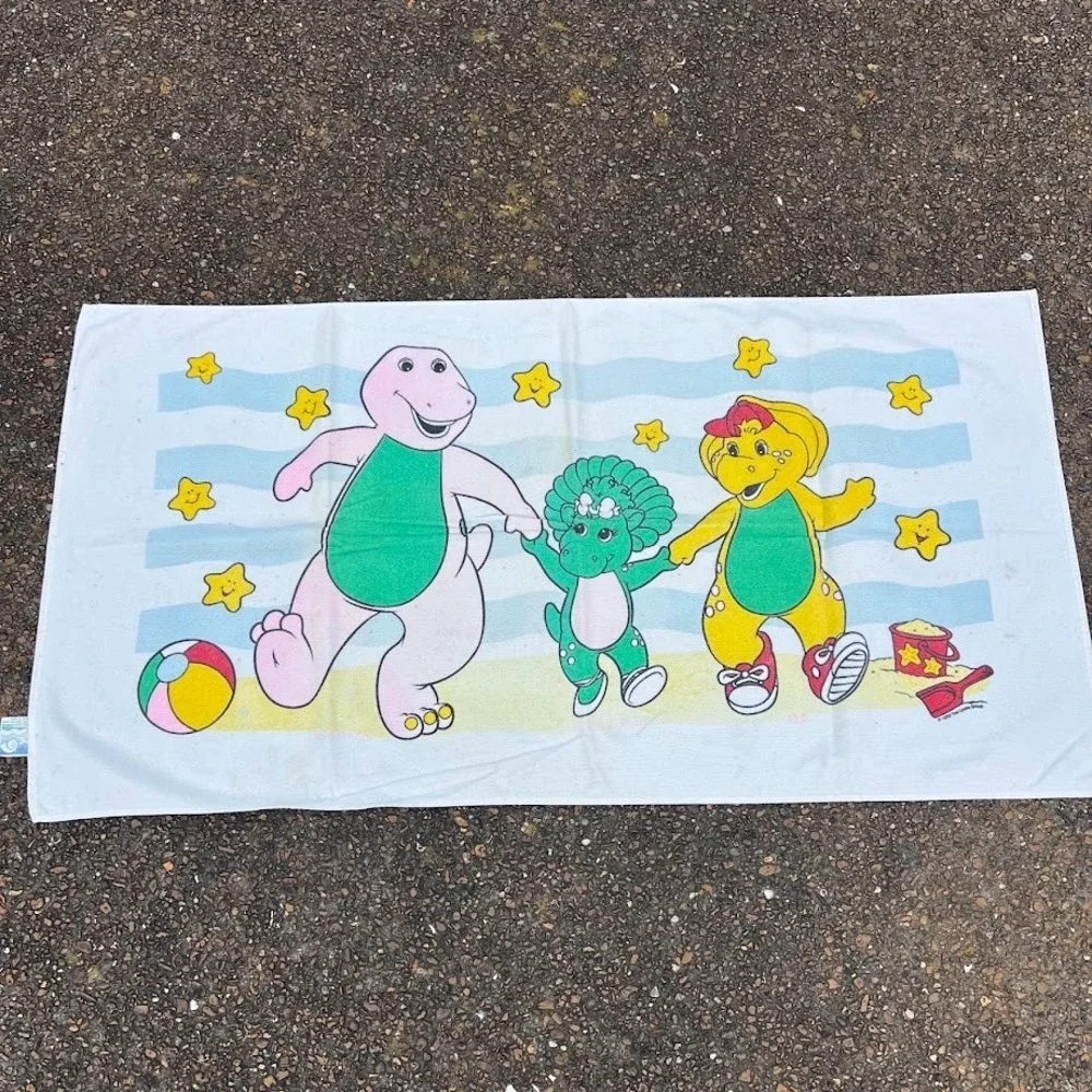 Vintage Franco 1998 Barney and Friends Swim Cotton Beach‎ Towel Faded